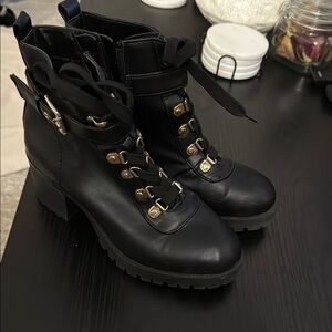 Boots Black Combat Moto Boots with Rugged Sole